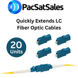 PacSatSales - LC Fiber Coupler 20 Pack - Single Mode LC to LC Coupler Set - Every LC Fiber Connector is pre Cleaned & Extends LC Fiber Optic Cables - Single Mode Simplex or Duplex Compatible