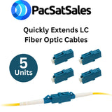 PacSatSales - LC Fiber Coupler 5 Pack - Single Mode LC to LC Coupler Set - Every LC Fiber Connector is pre Cleaned & Extends LC Fiber Optic Cables - Single Mode Simplex or Duplex Compatible