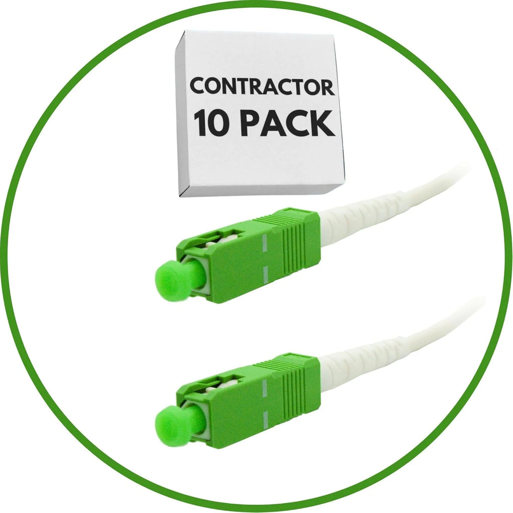 Contractor 10-Pack - WHITE 1M SC/APC to SC/APC Fiber Optic Internet Cable. Patch Cable for FTTH Networks. Single Mode - Simplex