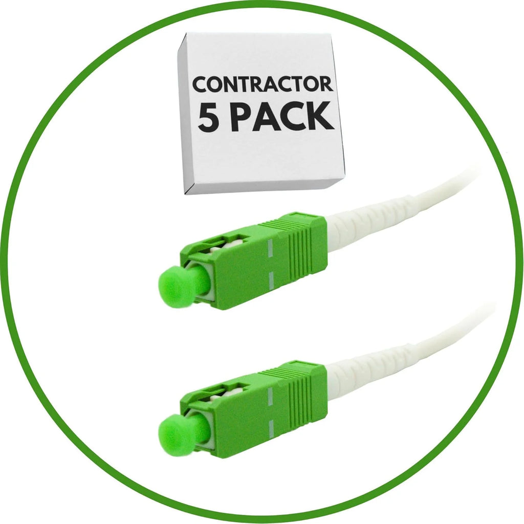 Contractor 5-Pack - WHITE 1M SC/APC to SC/APC Fiber Optic Internet Cable. Patch Cable for FTTH Networks. Single Mode - Simplex