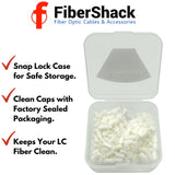 FiberShack - LC Fiber Optic Dust Caps for Devices, Cables and End Faces - in Plastic Snap case.