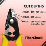 3 Hole Fiber Optic Stripping Tool - 6" handle - Includes Hex Key for fine adjustments.