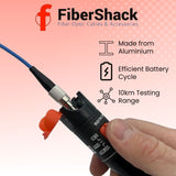 FiberShack - 10km VFL Fiber Optic Tester - Fiber Visual Fault Locator Fiber Optic with Aluminum Body - Fiber Tester Kit includes Fiber Couplers & 3x 1ft Armored Jumper Cables