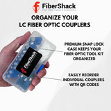 LC Fiber Optic Connector Kit for Simplex & Duplex Optical Cables - Includes Fiber Couplers, LC-UPC Dust Caps, Hard-Shell Snap Lock Container to Keep Your Optical Toolkit Organized