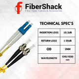 Fibershack - 3M / 10ft LC to ST - Duplex - 10 Pack - Fiber Optic Patch Cables - Single Mode - SM DX