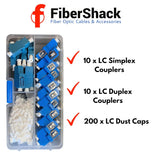 LC Fiber Optic Connector Kit for Simplex & Duplex Optical Cables - Includes Fiber Couplers, LC-UPC Dust Caps, Hard-Shell Snap Lock Container to Keep Your Optical Toolkit Organized