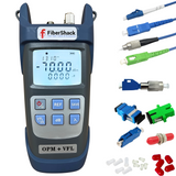 FiberShack - Optical Power Meter & 10km Fiber Tester Kit - Fiber Light Meter VFL & OPM also Includes FC to ST, SC, SC/APC & LC Optical Jumpers, Couplers, Dust Caps & FC to LC/SC Adapters