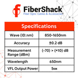 FiberShack - Optical Power Meter & 5km Fiber Tester Kit - Fiber Light Meter VFL & OPM Also Includes Carry Case, FC to ST, SC, SCAPC & LC Optical Jumpers, Couplers, Dust Caps & FC to LC/SC Adapters