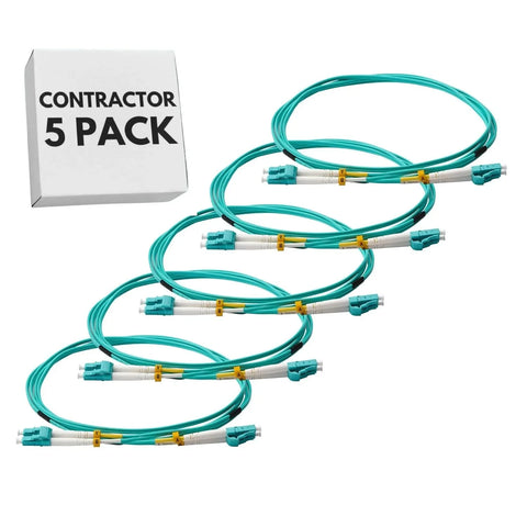 Contractor 5-Pack - 1M LC/UPC to LC/UPC MM OM4 DX Aqua Fiber Patch Cable