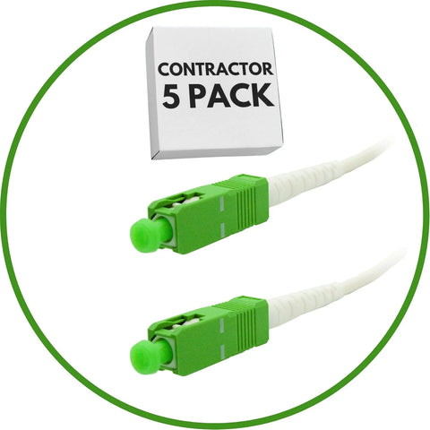 Contractor 5-Pack - WHITE 1M SC/APC to SC/APC Fiber Optic Internet Cable. Patch Cable for FTTH Networks. Single Mode - Simplex