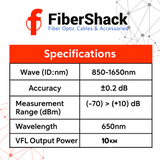 FiberShack - Optical Power Meter & 10km Fiber Tester Kit - Fiber Light Meter VFL & OPM also Includes FC to ST, SC, SC/APC & LC Optical Jumpers, Couplers, Dust Caps & FC to LC/SC Adapters